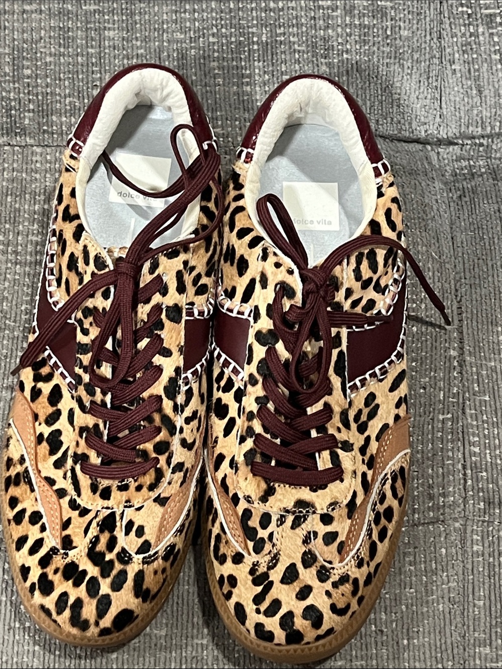Dolce Vita Leopard-Print Sneakers with Burgundy Accents